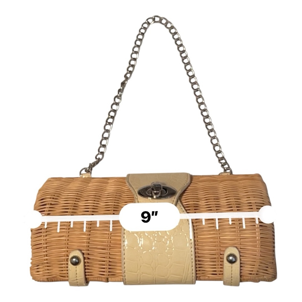 Tan and Cream Mini basket Bag with Chain Strap. Ivory and silver finishings - Picture 11 of 12